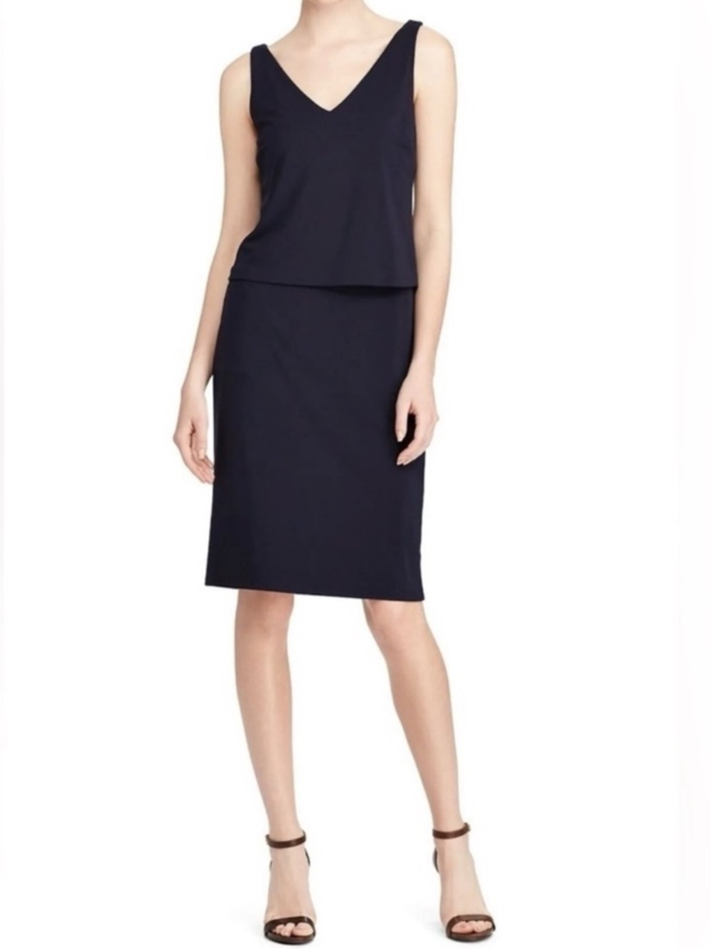 Ralph Lauren Sheath Tiered Cocktail Dress w Pockets, Black, Sz Petite Small, NWT